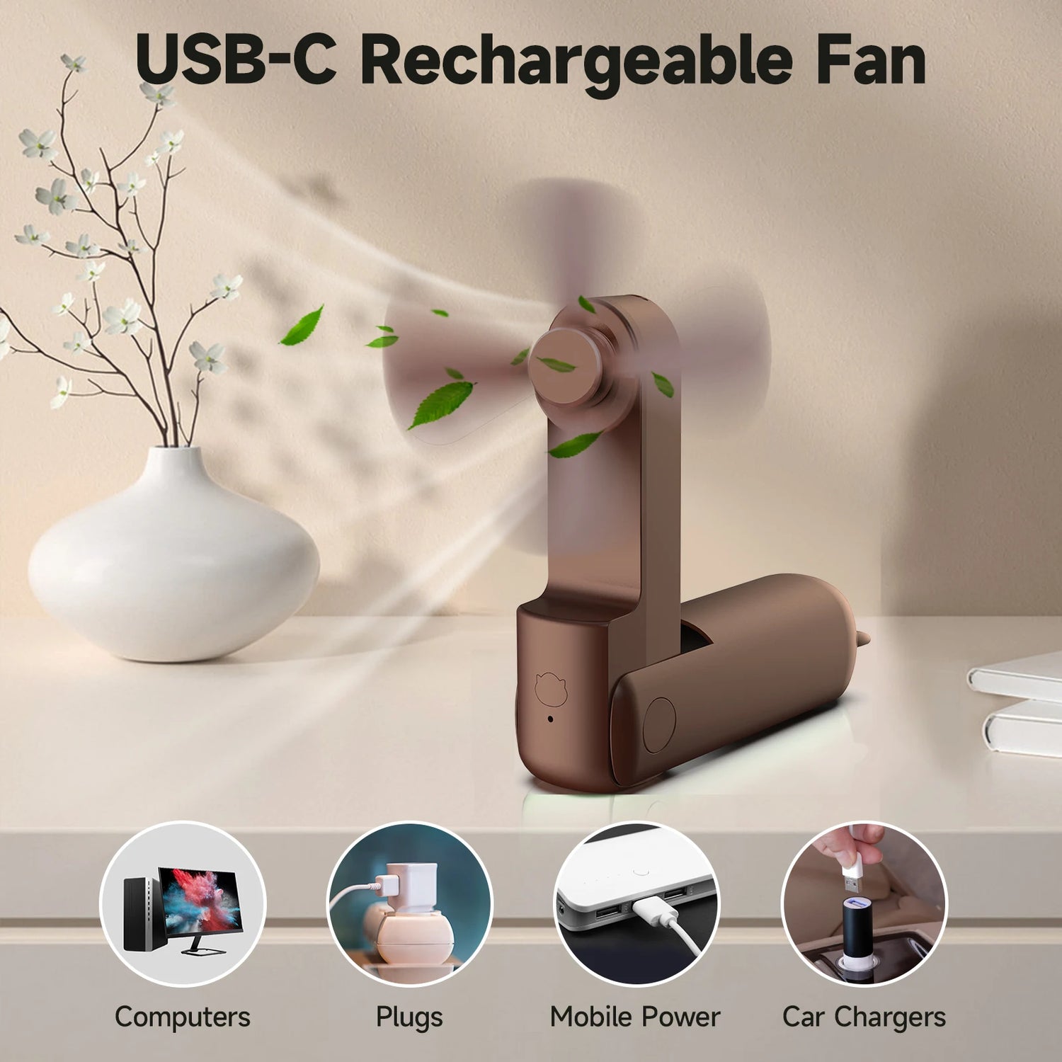 PocketBreeze Portable 3-in-1 Rechargeable Mini Fan with Power Bank - Ideal for Office, School, and Camping