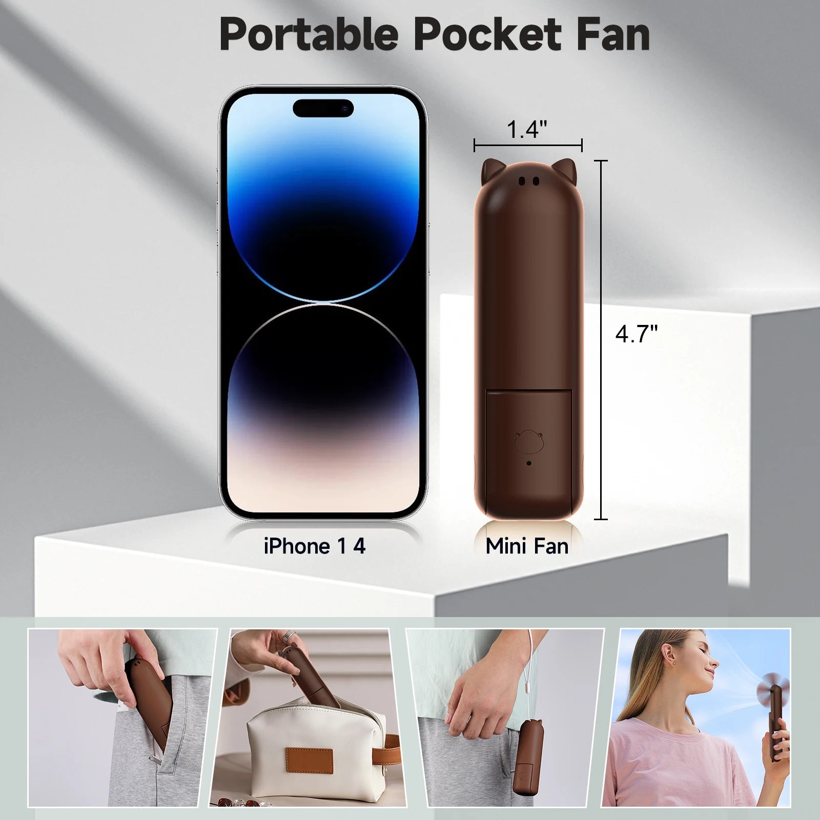 PocketBreeze Portable 3-in-1 Rechargeable Mini Fan with Power Bank - Ideal for Office, School, and Camping