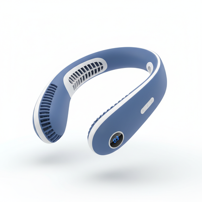 Bladeless neck fan clean white background product shot